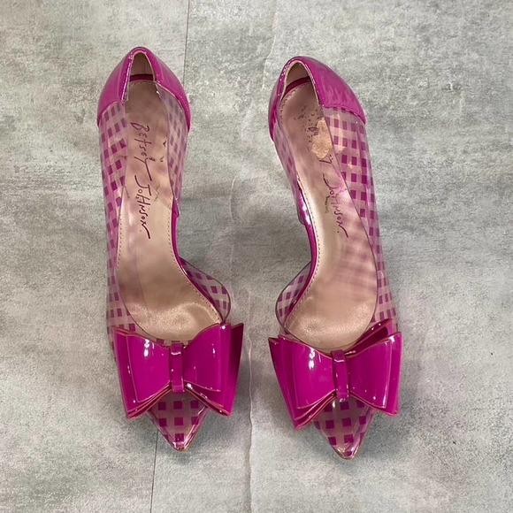 BETSEY JOHSON Women's Fuchsia Checkered Kaison Pointed-Toe Pumps SZ 5 - Picture 4 of 11